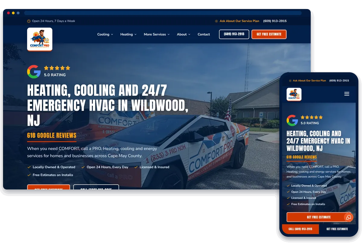 Comfort Pro website on desktop and phone
