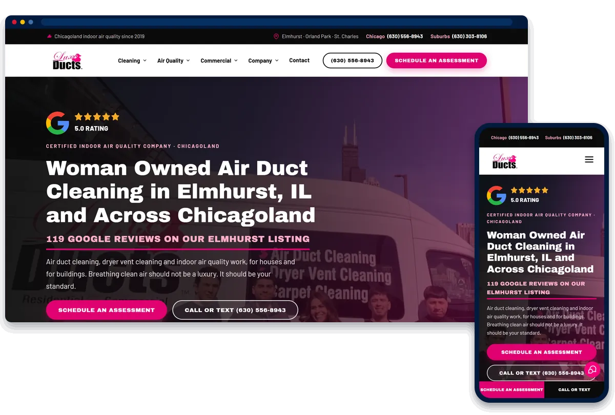 Luxe Ducts website on desktop and phone